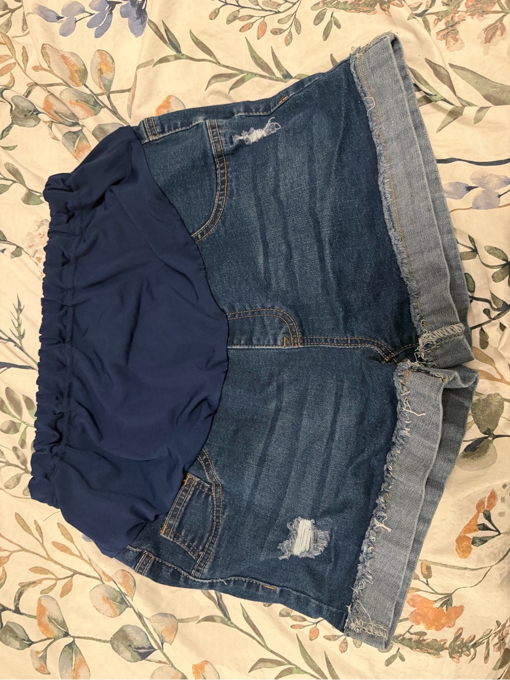 Maternity Denim Shorts with Navy Stretch Waistband